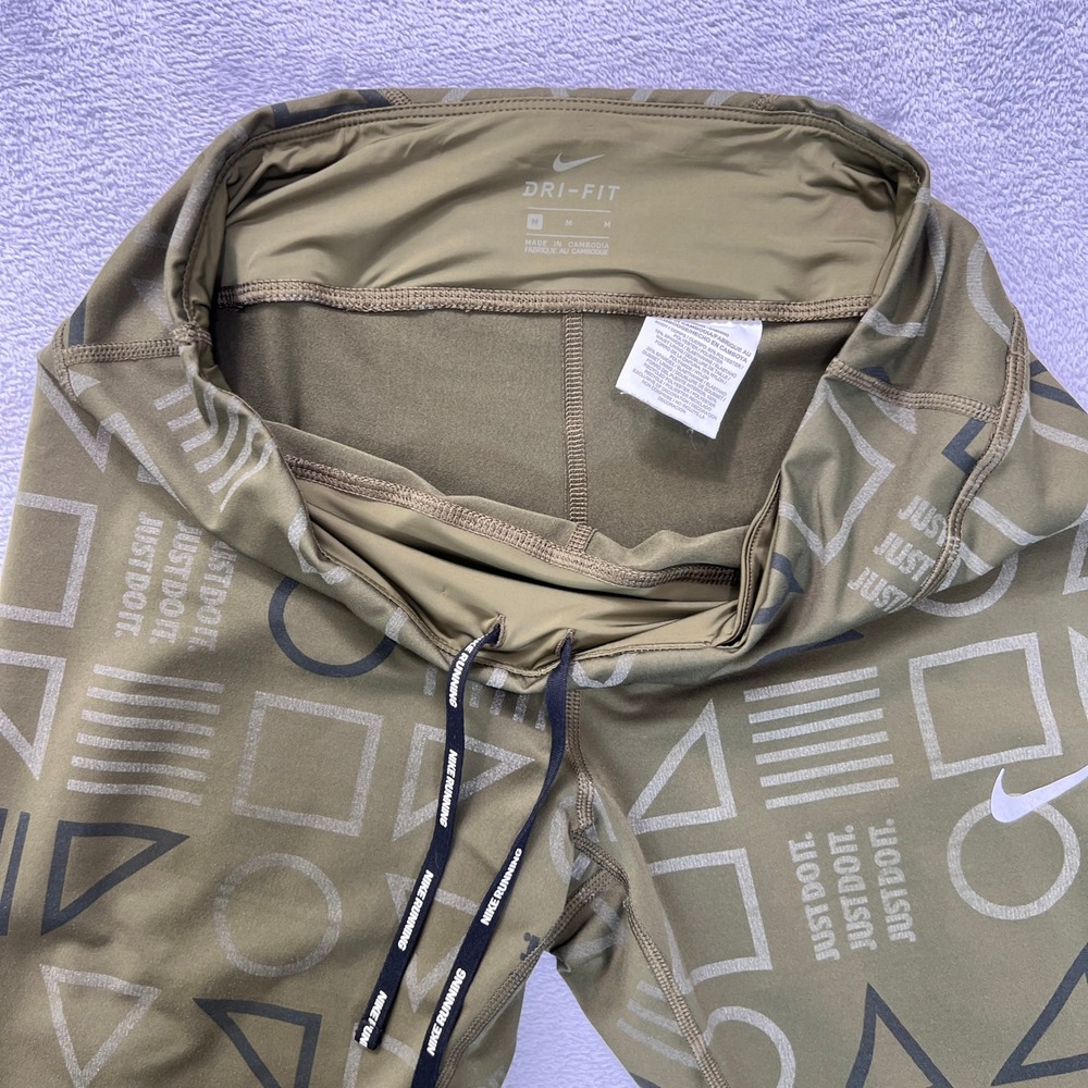 Nike Dri-Fit Olive Geometric Print Leggings Women's Medium High Rise Activewear - Picture 5 of 8